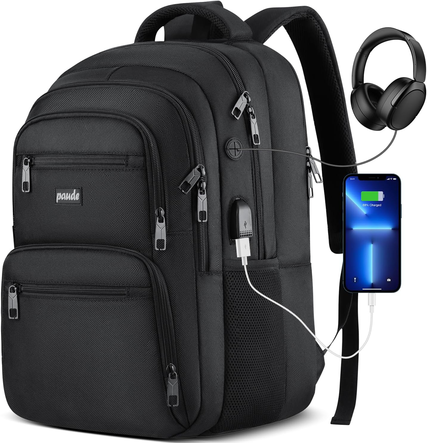 Paude Laptop Backpack,School Backpack Large Bookbag with USB for High School College Students Office Business,Waterproof
