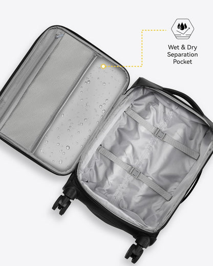 LUGGEX Carry On Luggage with Spinner Wheels - Stylish Lightweight Carry On Suitcase - Soft Sided 22x14x9 airline approved with Front Open Design for Travel, Business (Black, 20 Inch)