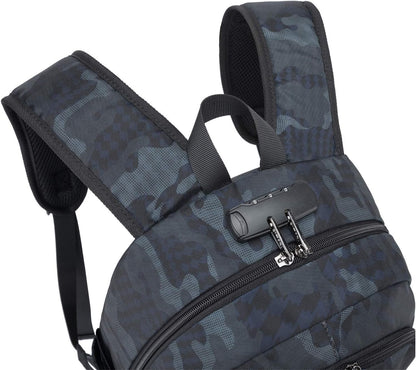 Tzowla Business Laptop Backpack Water Resistant Anti-Theft Backpack with USB Charging Port and Lock 17.3 Inch Computer Backpacks for Women Men, Casual Hiking Travel Daypack (Navy Blue Camo)