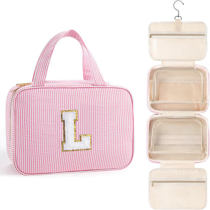 TOPEAST Travel Toiletry Bag Initial Makeup Bag for Teen Girls - Birthday Gifts for 7 8 9 10 11 12 13 14 15 16 17 18 Year Old Girls, Teen Girl Gifts Trendy Stuff - Letter L, Pink