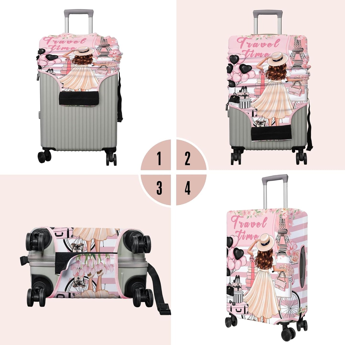 Travel Luggage Cover Suitcase Protector Fits 18-32 Inch Wheel Covers PatternedTravel Related Items Flower Luggage Protector Elastic M