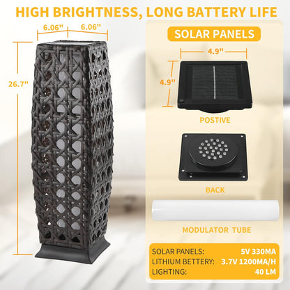 Solar Floor Lamp, Outdoor Floor Lamp Lanterns Outdoor Waterproof, Solar Powered Resin Wicker Lamp, Weather-Resistant Rattan Deck Light for Porch, Garden, Patio