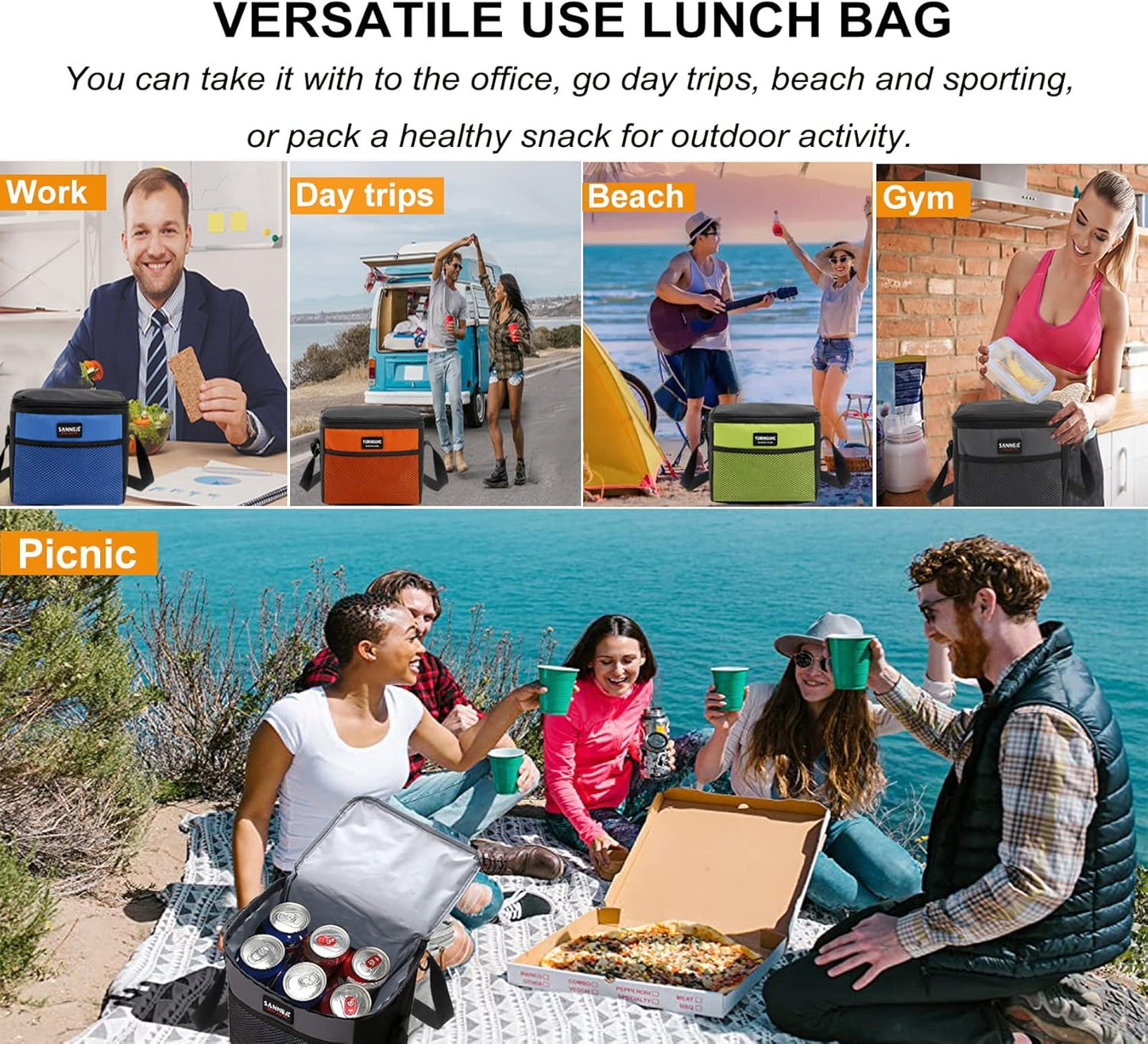 6 Can/5L Lunch Bag for Women Men Portable Lunch Box Small Cooler Bag Soft Collapsible Reusable Insulated Lunch Tote for Everyday Work Travel (Red)