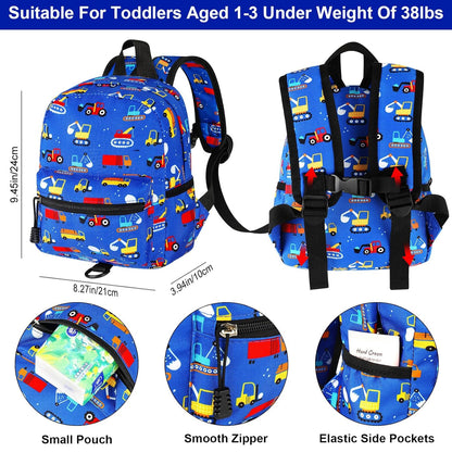 Accmor Toddler Backpack Leash with Anti Lost Wrist Link, Cute Mini Child Walking Harnesses Keep Kids Close Back Pack Rope Tether Rein for Baby Boys (Blue/Excavator)