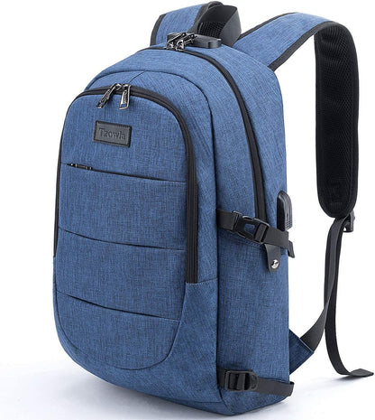 Tzowla Business Laptop Backpack Anti-Theft Backpack with USB Charging Port and Lock 17.3 Inch Computer Backpacks for Women Men, Casual Hiking Travel Daypack (Blue)
