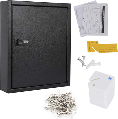 KYODOLED 60-Key Storage Lock Box with Code, Wall Mount Combination Lock Box, Key Hooks & Labels, Black