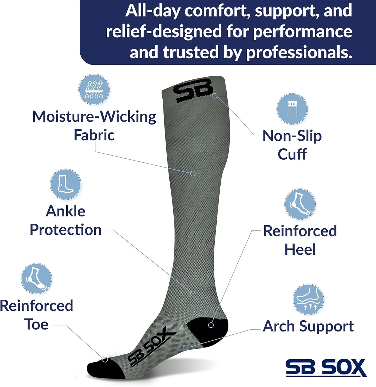 SB SOX Compression Socks for Men & Women (20-30 mmHg) - Best Support Stockings for Travel, Medical, and Sports - Perfect for Everyday Wear