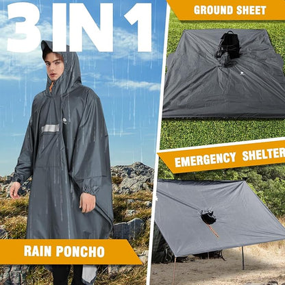 ANYOO Hooded Rain Poncho for Adults Waterproof Lightweight Rain Coat for Men Women Reusable Rain Jacket for Emergency Outdoor