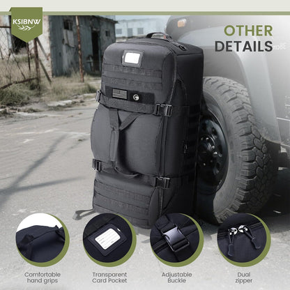 KSIBNW Rolling Duffel Bag with Wheels and Handle, 4 In 1 Tactical 86L Military Backpack with Hidden Straps,Waterproof Wheeled Large Duffle Bag for Travel,Durable MOLLE Luggage for Men & Women, Black