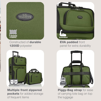 U.S. Traveler Rio Softside Expandable Carry-on Rolling Luggage, Green, 2 Wheel Set