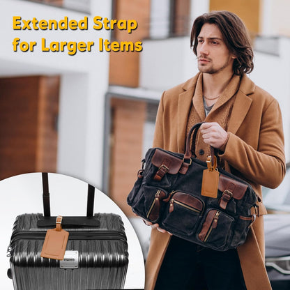 Travelambo Luggage Tags for Suitcases Faux Leather Privacy Protection 12 Pack Bag Tags Travel Accessories Essential, Yellowish Brown