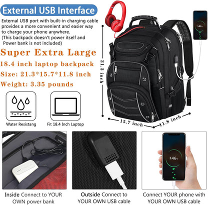 VECKUSON 18.4 Laptop Backpack for unisex, 60L Extra Large Gaming Laptops Back Bag with USB Charger Port,TSA Friendly Flight Approved and RFID Anti-Theft Pocket Heavy-duty Pack,21.3*15.7*11.8inch Grey