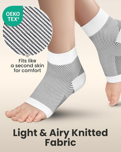 KEMFORD Ankle Compression Sleeve - Plantar Fasciitis Braces - Open Toe Compression Socks for Swelling, Sprain, Neuropathy, Foot Arch Support for Men and Women - 20-30mmhg, L, White and Black