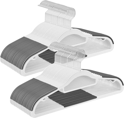 SONGMICS Pack of 50 Coat Hangers, Heavy-Duty Plastic Hangers, Clothes Hangers, White and Dark Gray UCRP020W02