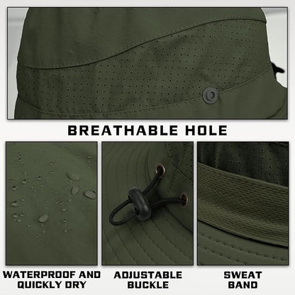 Sun Hats for Men Women, UPF50+ Protection Safari Hat,Wide Brim Fishing Hat with Neck Flap,Bucket Hats for Beach Hiking
