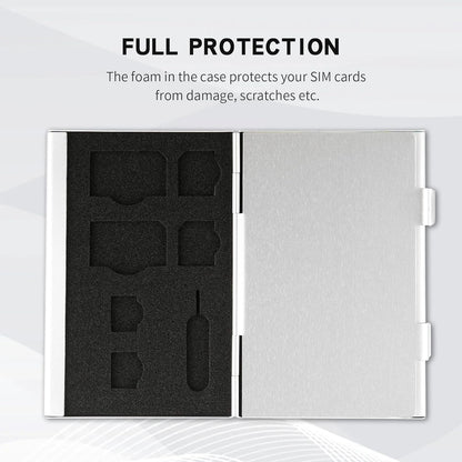 Aluminum SIM Card Case, 14Slots Ultrathin SIM Card Holder, Fit for 4 SIM Card, 4 Micro sim Card, 4 Nano sim Card and 2 Cell Phone Eject Pin Slots, Silver