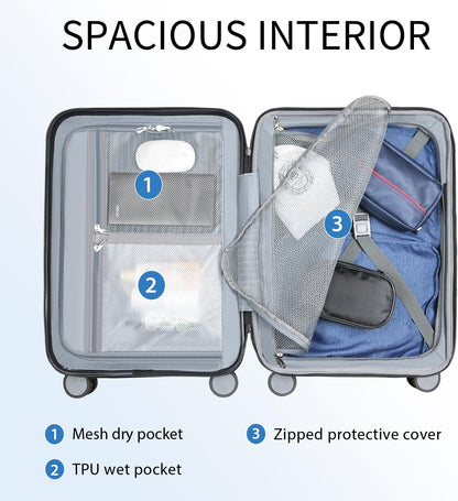 KROSER Hardside Expandable Carry On Luggage with Spinner Wheels & Built-in TSA Lock, Durable Suitcase Rolling Luggage with USB Port, Carry-On 20-Inch, White