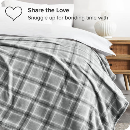 Bare Home Textured Fleece Blanket - Throw/Travel - Ultra-Soft Lightweight for Bed, Sofa, and Couch - Luxury Microplush - Cozy Warm Blanket (Throw/Travel, Tartan Plaid)