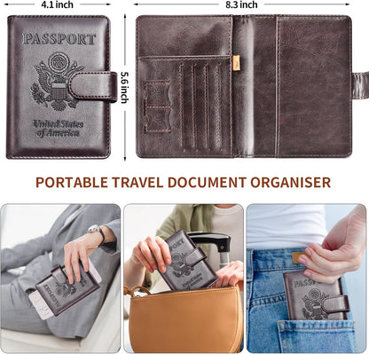 Herain Passport Holder for Travel Cruise Essentials, 2 Pcs Passport Cover Wallet Case Women Men Family, RFID Passports Book Card Holders Travel Accessorie Gifts Must Haves