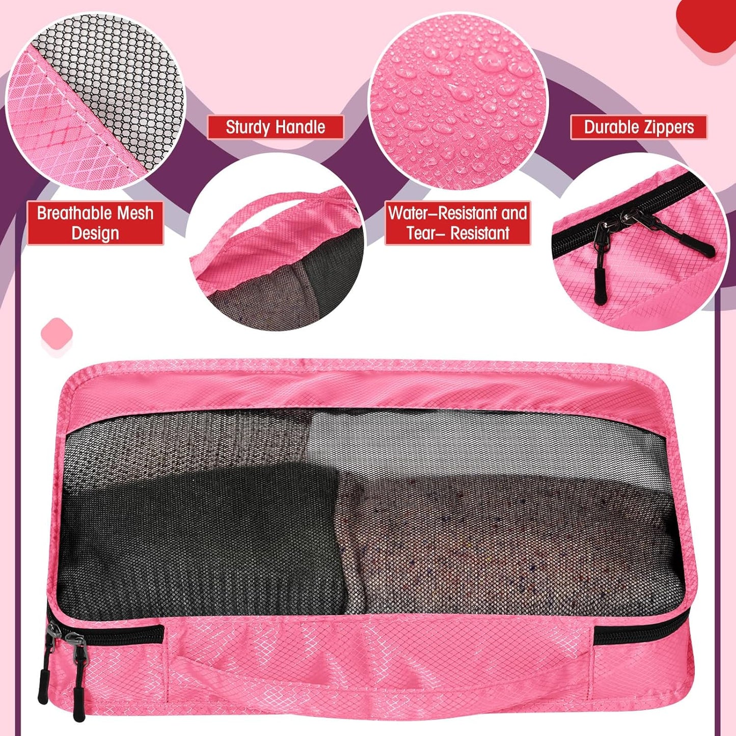 5 Pcs Packing Cubes for Suitcase Large Travel Cubes Carry on Luggage Organizer Bags for Clothes Accessories(S,Purple)
