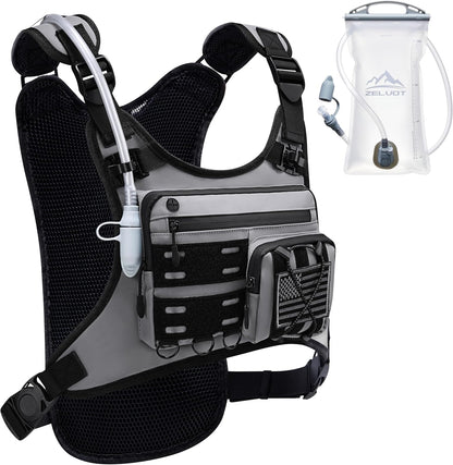 Running Vest with 2L Water Bladder, USA Original Patent, Lightweight Adjustable Chest Pack with Pistol Holster, Reflective Running Hydration Vest for Women Men for Marathon