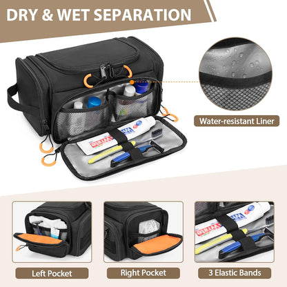Tactical Toiletry Bag for Men, Hanging Hygiene Bag, Travel Dopp Kit Organizer for Shaving, Shower Essentials and Toiletries, Black (Empty Bag)