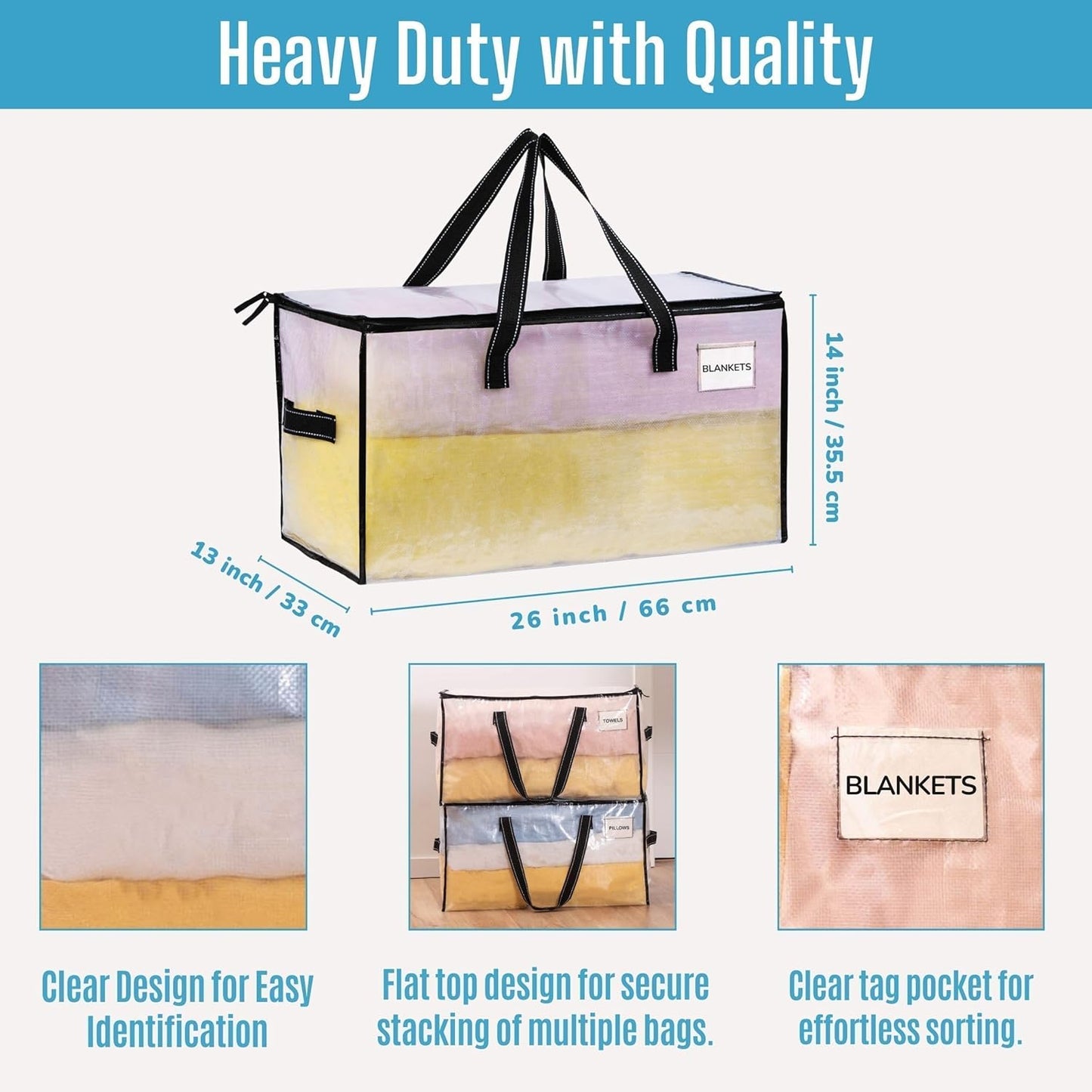 VENO 6 Pack Moving Bags, Comforter and Blanket Storage Bags for Closet, Moving Boxes, Boxes with Lids Alternative, College Dorm Packing Supplies, Foldable Heavy-Duty Tote with Window (Clear, 6 Pack)