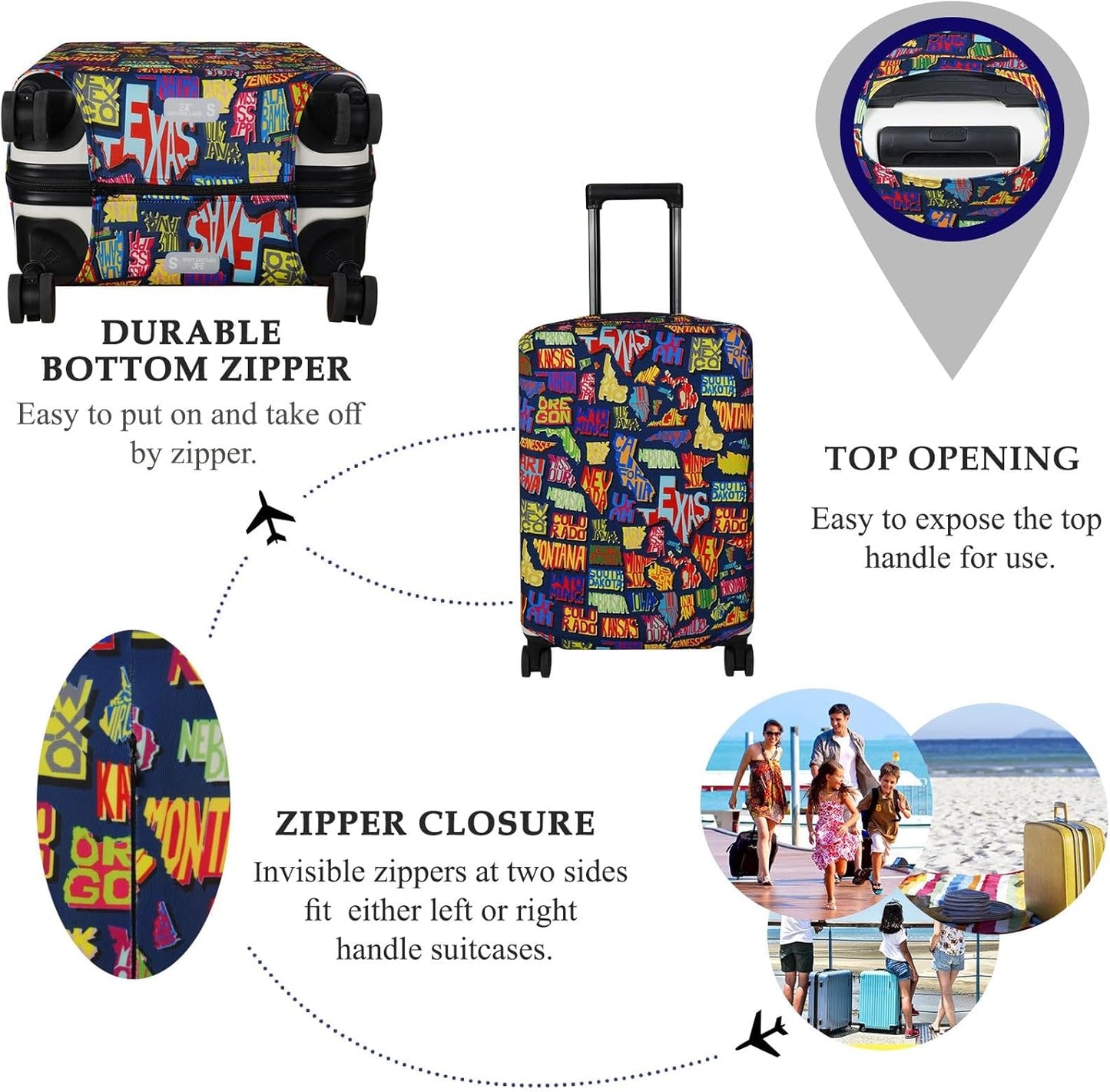 Explore Land Travel Luggage Cover Suitcase Protector Fits 31-32 Inch Case (America Map, XL)