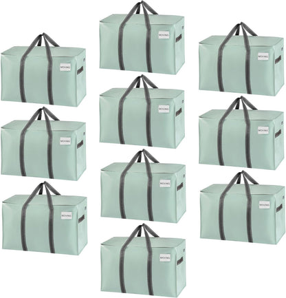 VENO 10 Pack Moving Bags, Heavy Duty, Moving Boxes Alternative, Packing Storage Supplies for Dorm Room Essentials with Zipper for Clothes, Extra Large Totes for Packaging (Shiny Light Green, 10 Pack)