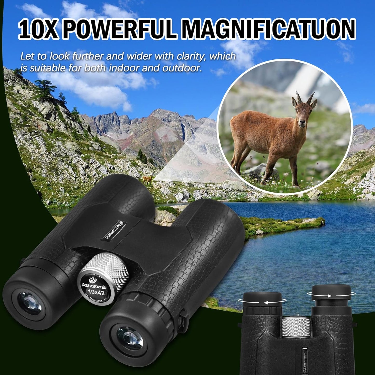 Astromania 10x42 Compact Binoculars -BK7 Prism -Gifts for Traveling, Wildlife, Concerts and Theater, Bird Watching, Camping and Sport Games