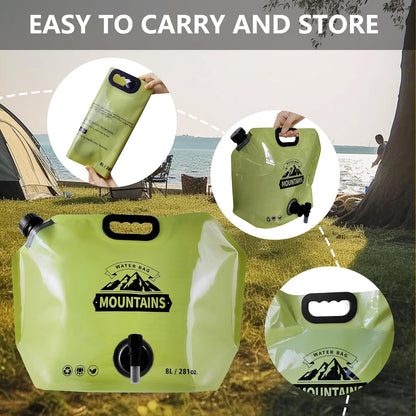 Collapsible 8L Water Storage Bag, BPA-Free Portable Folding Water Jug with Adjustable Faucet, Leakproof Emergency Water Bag for Camping, Hiking, Riding, Outdoor Sport (GREEN, 2)