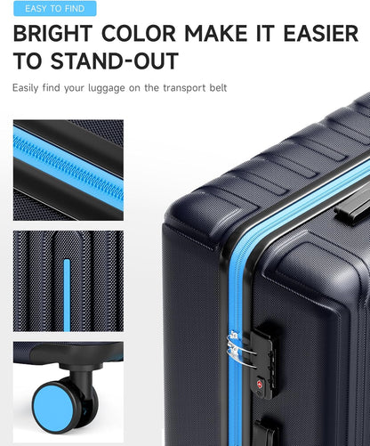 Luggage Sets 3 Piece Hardside Suitcase with Double Spinner Wheels Durable Lightweight Shell with Tsa Lock (20/24/28in) Blue