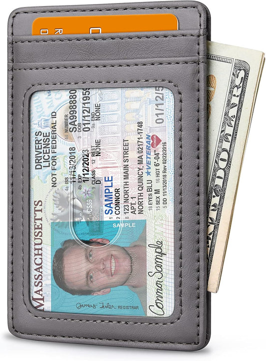 Buffway Mens Slim Wallet, Minimalist Thin Front Pocket Leather Credit Card Holder with RFID Blocking for Work Travel