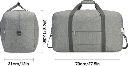 Extra Large Travel Duffel Bag Foldable Weekender Packable Lightweight Luggage Bag Overnight for Women and Men 85L (Grey)