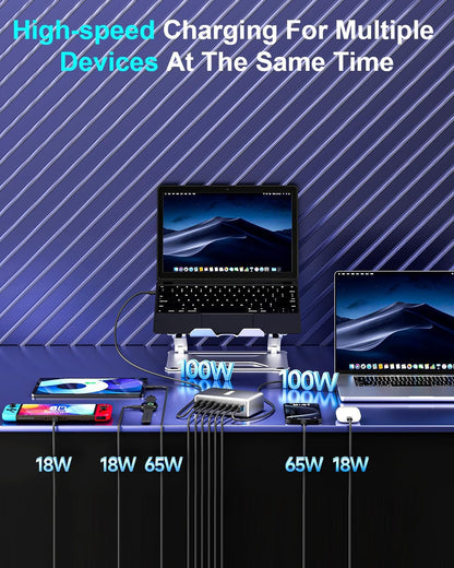 440W Fast USB C GAN Charger Block 8 Port Charging Station HUB Brick Dual PD PPS 100W Wall Charger Compatible with MacBook Pro/Air/All, iPad, iPhone 17/16/15/14/Pro Max, Android Devices etc