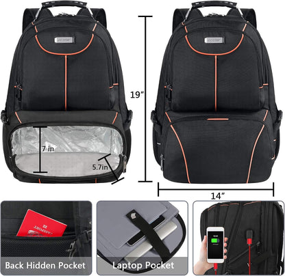 VECKUSON Lunch Bag Backpack, Insulated Cooler Lunch Box, Extra Large 17.3 inch Laptop Backpack with USB Port for Women and Men, Orange