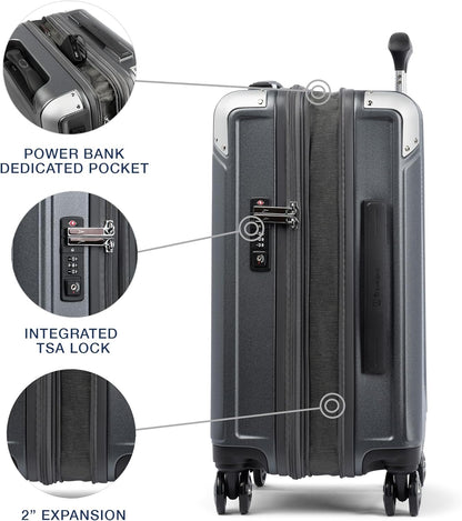 Travelpro Platinum Elite Hardside Expandable Carry on Luggage, 8 Wheel Spinner, TSA Lock, Hard Shell Polycarbonate Suitcase, Vintage Grey, Carry on 21-Inch