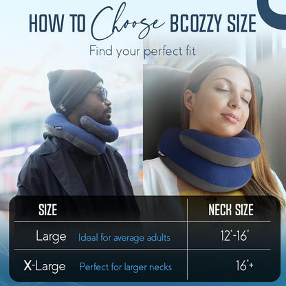BCOZZY Travel Neck Pillow for Airplane– Patented Double Support for Head, Neck, and Chin. Best for Long Flights, Plane Sleeping, and Car Rides. Adjustable Size. Washable. Carry Bag. Large, Purple