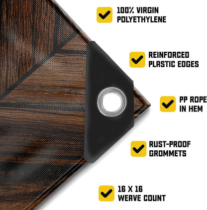 Core Tarps Extreme Heavy Duty 20 Mil Tarp Cover, Waterproof, UV Resistant, Rip and Tear Proof, Poly Tarpaulin with Reinforced Edges for Roof, Camping, Patio, Pool, Boat (Brown Wood/Black 24′ X 36′)