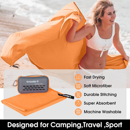4Monster Camping Towels Super Absorbent, Fast Drying Microfiber Travel Towel, Quick Dry Ultra Soft Compact Gym Towel for Swimming Beach Hiking Yoga Travel Sports Backpack (59.00" x 30.00", Orange)