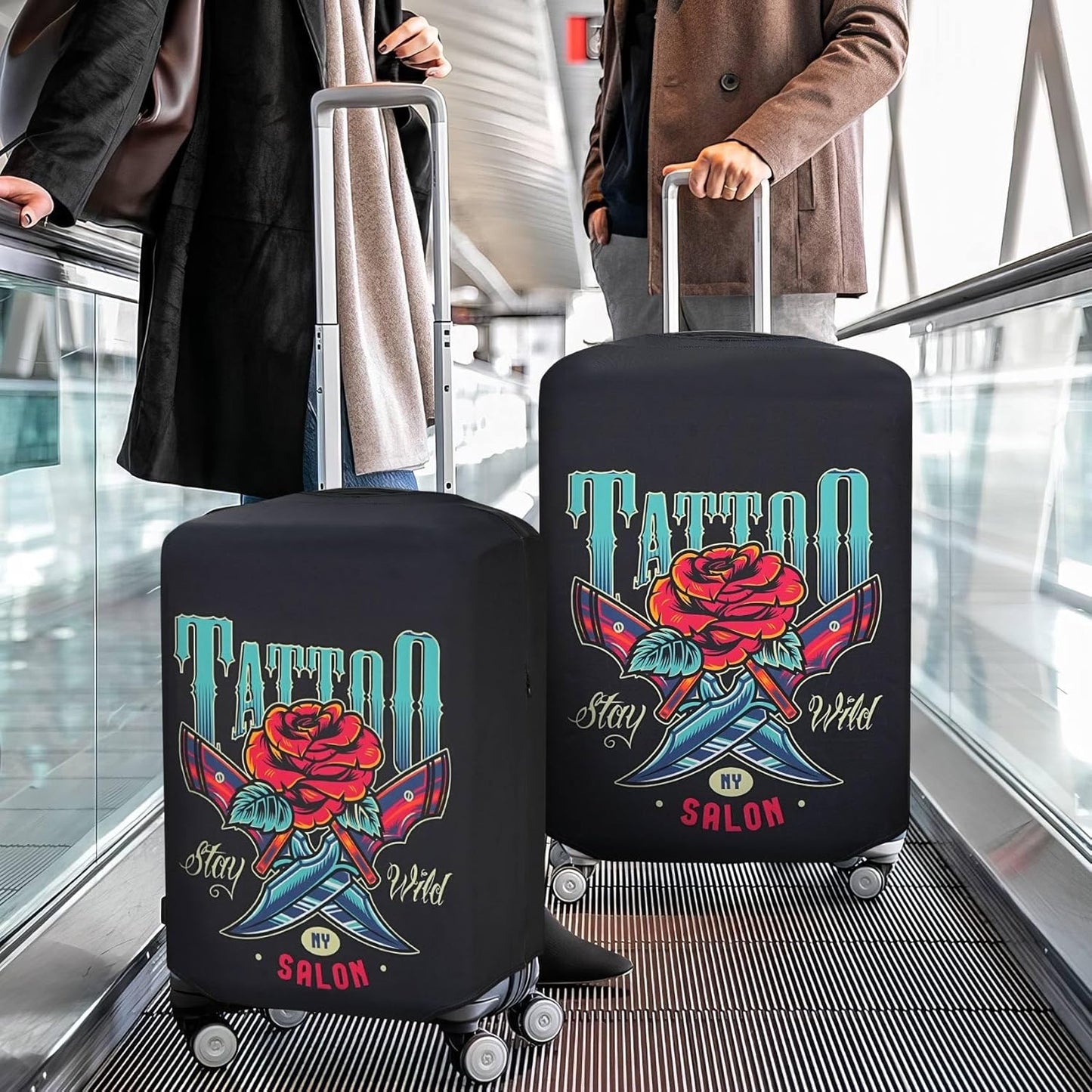 Explore Land Travel Luggage Cover Suitcase Protector Fits 23-26 Inch Case (Blade Rose, M)