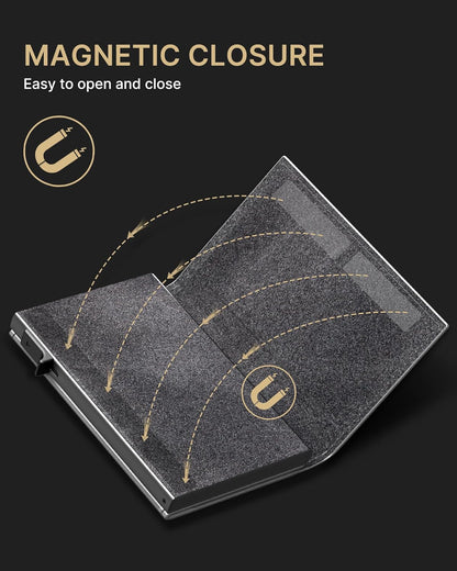 typecase Mens Wallet Card Holder: Pop Up Aluminum Case, Carbon Fiber Leather, Smart, RFID Blocking, Slim, Minimalist, Front Pocket - 9-14 Card Capacity | ID Window | Cash Slot(Grey)
