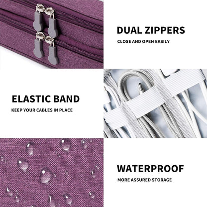 MIRLEWAIY Travel Electronics Organizer Soft Case Small Electronic Accessories Carrying Bag Double-Layer for Cords Phone Chargers Cables Earbuds Adapter Mouse, Purple