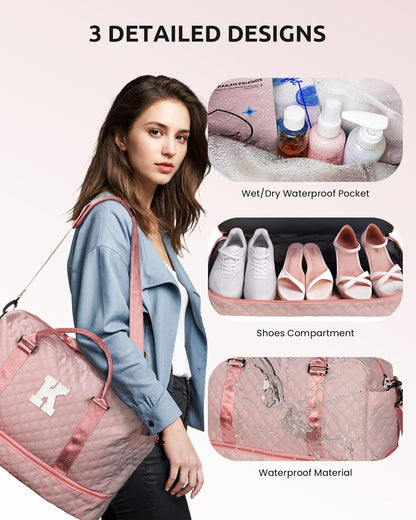 Preppy Stuff for Teenage Girl Gifts-Initial Duffle Bag with Shoe Compartment, Weekender Bag, Monogram Overnight Bag, Letter Travel Bag with Makeup Bag，Birthday Gift for Women Girl (Letter Q)