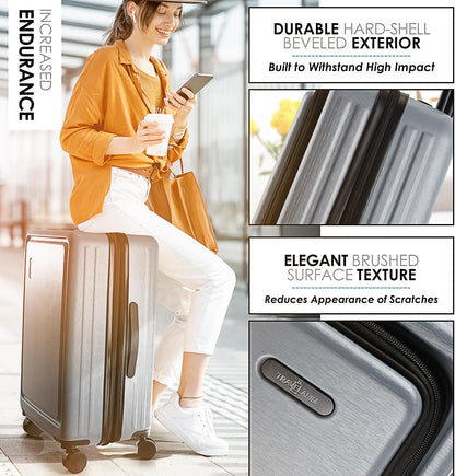Hard Shell Luggage Sets with Spinner Wheels 4 Piece, Expandable Large Suitcases with TSA Lock, Travel Large Suitcase Set, Grey Luggage Set