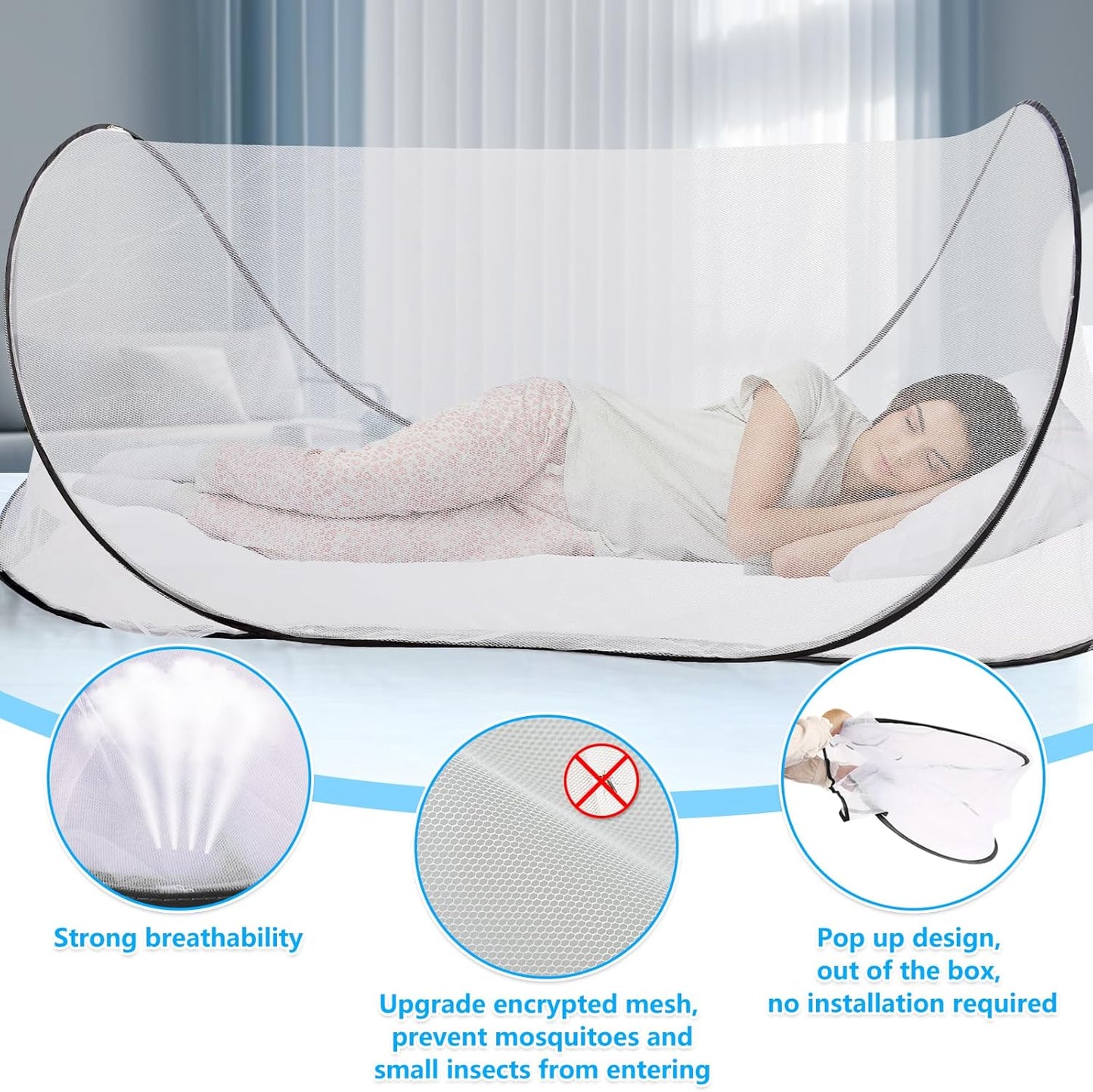 Large Pop Up Mosquito Tent, Portable Foldable Mosquito Net for Camping Bed Travel Patio (78 * 30 * 24inch)