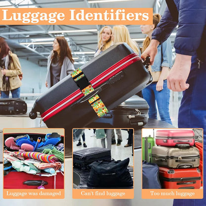 Luggage Straps for Suitcases TSA Approved, Luggage Identifiers for Suitcase, Adjustable Suitcase Strap for Baggage Security with Cute Patten, Travel Necessary Accessories (Rainbow Flower)