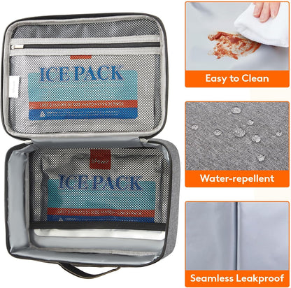 Lifewit Freezable Lunch Box, Insulated Reusable Lunch Bag with 2 Ice Packs, Mini Cooler Snack Bag for Bento Box for Salad, Sandwich, Snacks fo Men Women for Work, Gray 5L