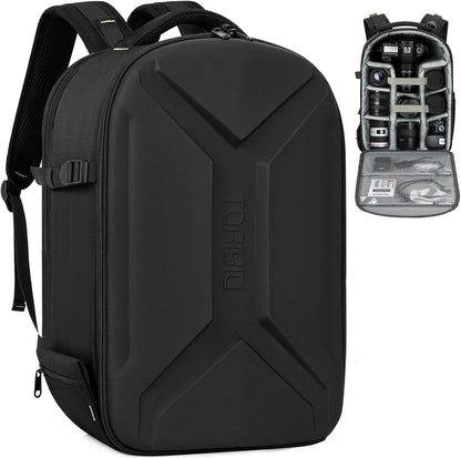 TORIBIO Camera Backpack, Hardshell DSLR Photography Camera Bag, Waterproof Hard Shell Camera Case with Tripod Holder & 15.6" Laptop Compartment Compatible with Canon/Nikon/Sony/DJI Mavic Drone