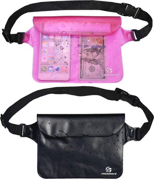 Freegrace Waterproof Pouches with Waist Strap / Pouch Case Bundle Set- Keep Your Phone & Valuables Dry and Safe - Waterproof Dry Bags for Boating Swimming Snorkeling Kayaking Beach Water Parks Pool